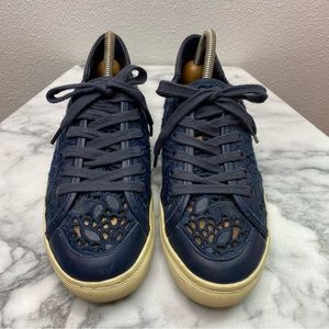 Tory Burch Navy Blue Rhea Floral Mesh Sneakers Size 8.5
